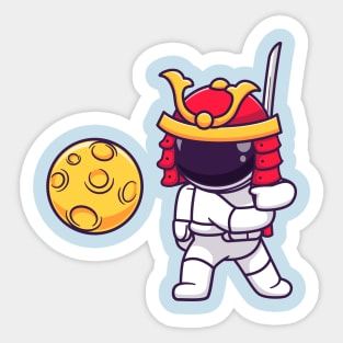 Cute Astronaut Samurai Warrior Slash Moon Cartoon Sticker